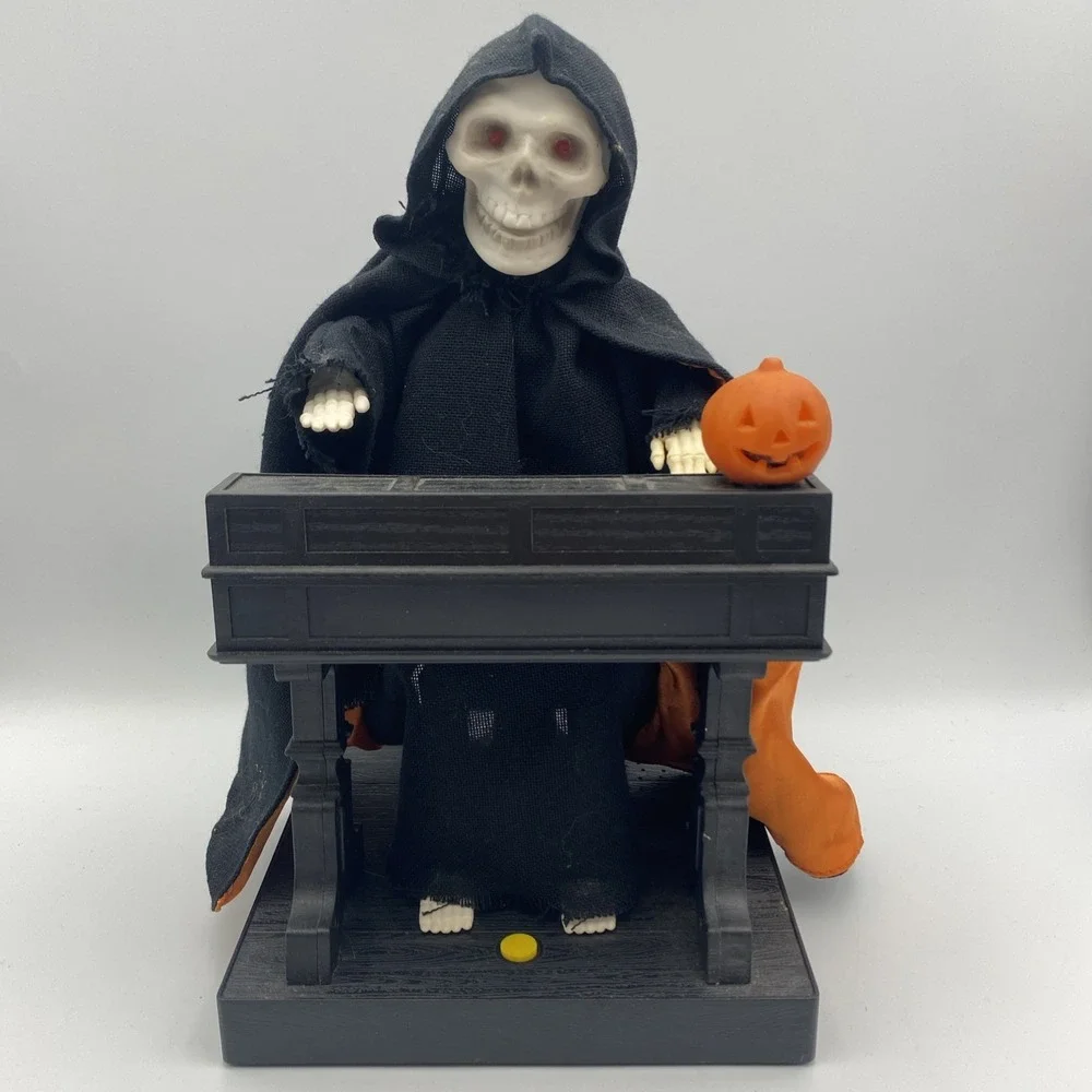 Grim Reaper at His Organ 1995 Gemmy Industries with Box Fully Working VTG Piano